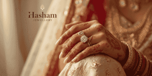 bridal artificial rings in Lahore on bride's hand showing mehndi/henna with multiple ring styles displaying sparkle and elegance for Lahore wedding