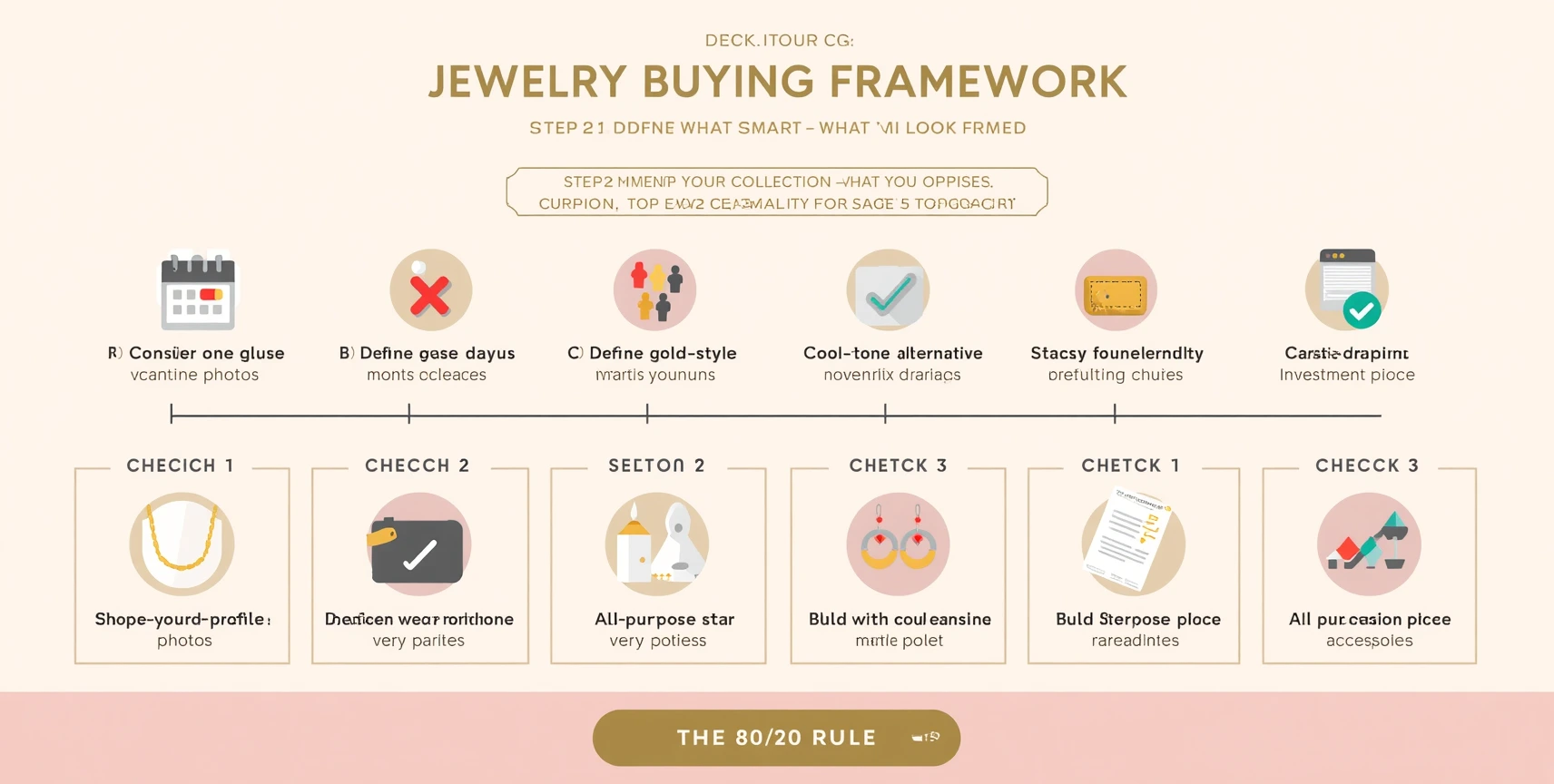Infographic showing three-step framework for buying artificial jewellery in Lahore -
Step 1 assessing occasion/style/budget, Step 2 checking photos/materials/reviews/policies,
Step 3 building collection with four foundation pieces plus personality additions