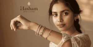 Artificial Bracelets in Lahore | Confident woman wearing layered artificial bracelets in gold and silver tones showcasing style and personal expression with multiple bracelet styles stacked on wrist