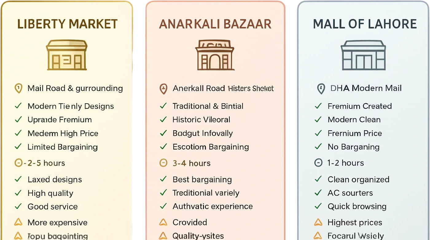 Where to buy quality artificial jewellery in Lahore: comparison of Liberty Market,
Anarkali Bazaar, and Mall of Lahore shopping options