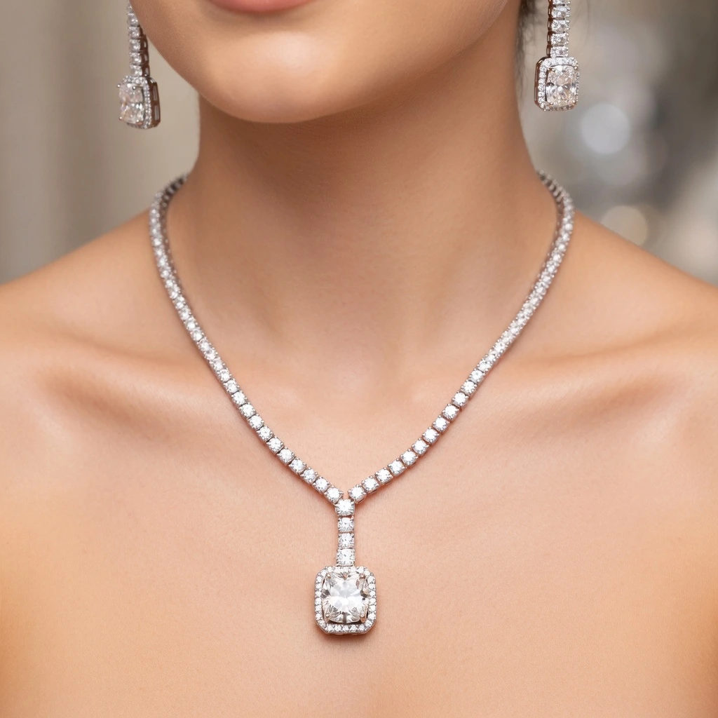 Square Halo Tennis Necklace - Image 3