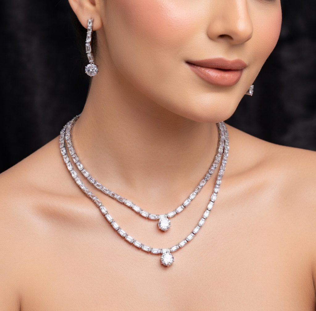 Baguette Tennis Necklace Set gellery image 2