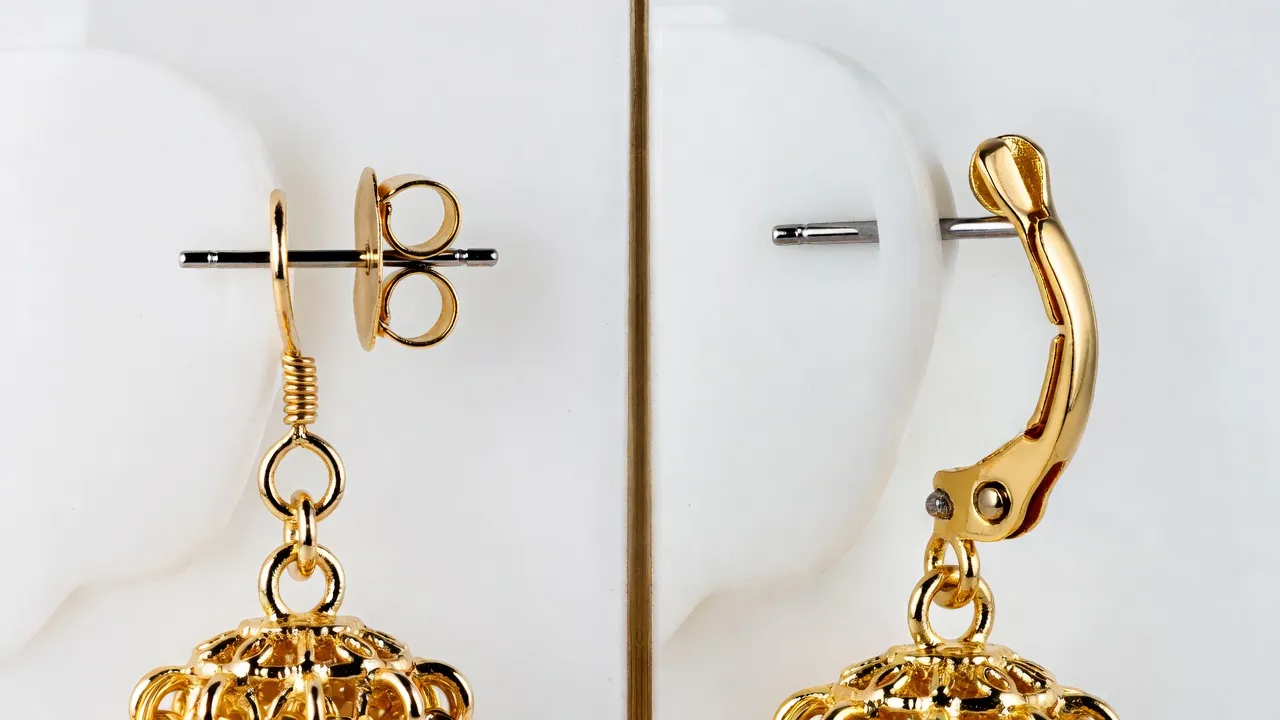 Comparison of flimsy butterfly earring backs versus secure locking backs and thick posts for heavy earrings.