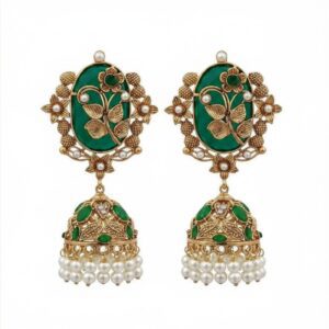 Green and Gold Jhumka Earrings