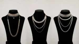 Jewellery with Neckline | Neckline-based necklace styling on mannequin busts (V-neck, boat neck, off-shoulder)