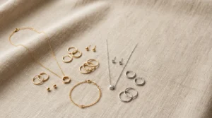 Pakistani Minimalist Jewelry set with dainty necklace, hoops, rings and bracelet