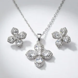 Silver Flower Locket Set