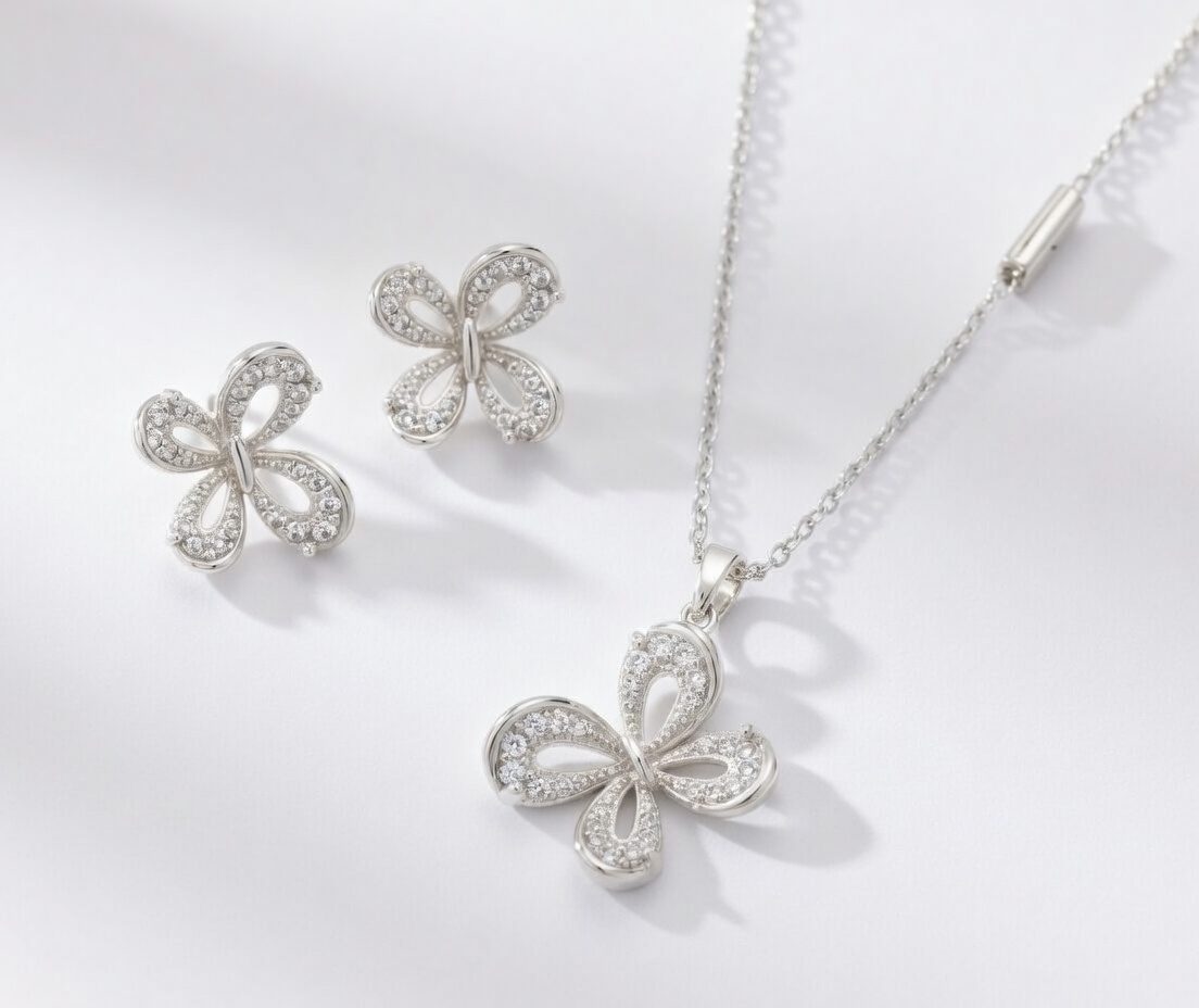 Silver Teardrop Flower Locket Set