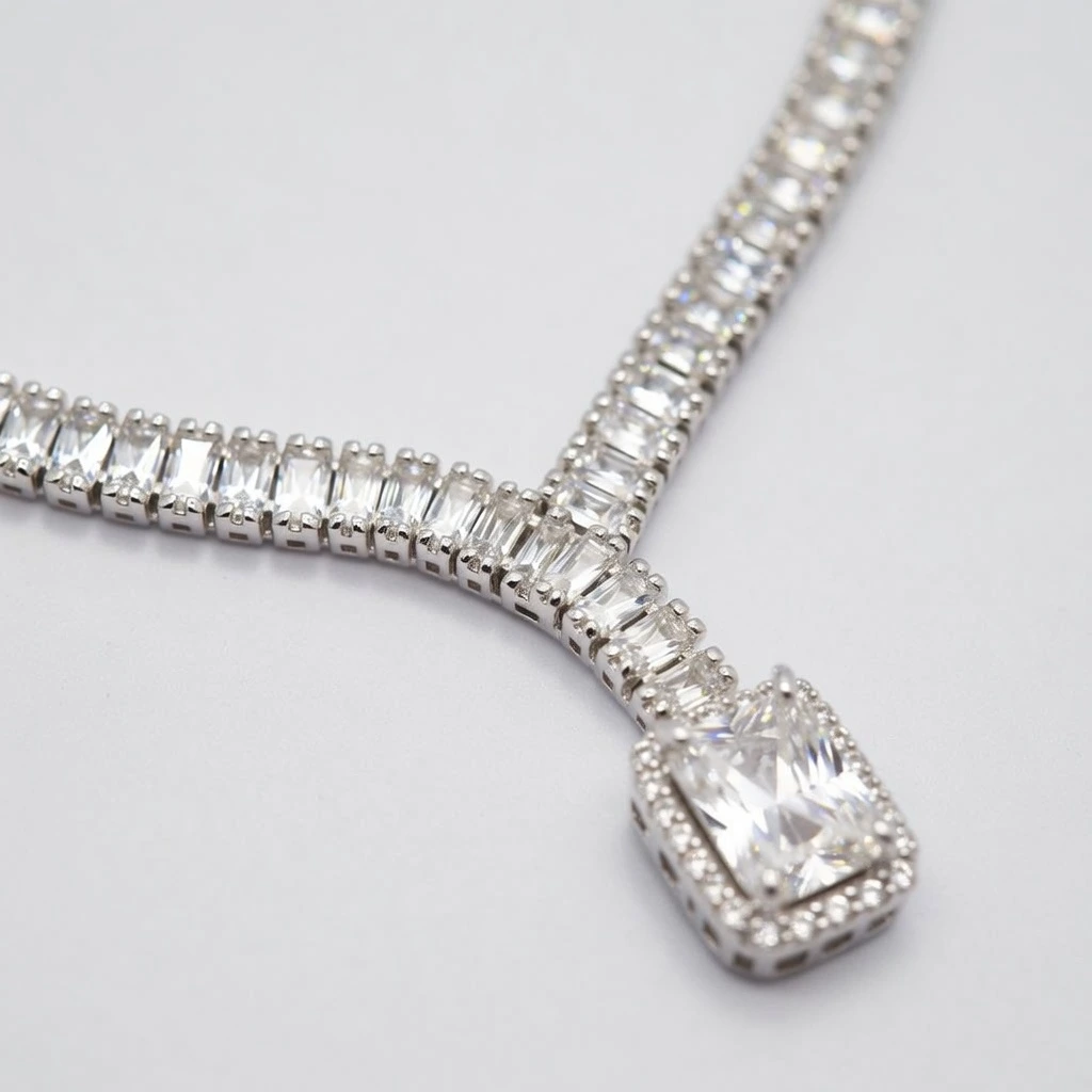 Square Halo Tennis Necklace