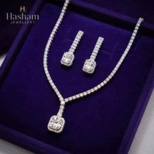 Square Halo Tennis Necklace