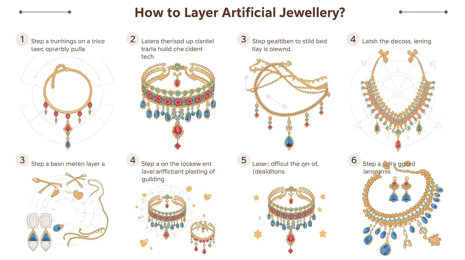 Infographic showing how to layer necklaces bracelets and rings for mix and match jewellery looks