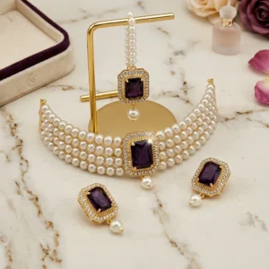Purple Pearl Necklace Set