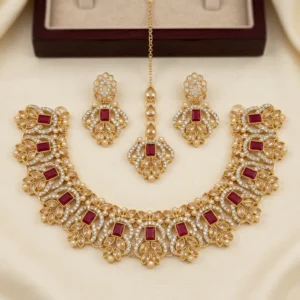 Red Gold Floral Necklace Set