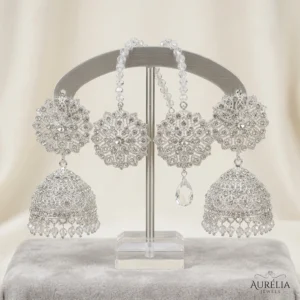 Silver Crystal Jhumka Earrings