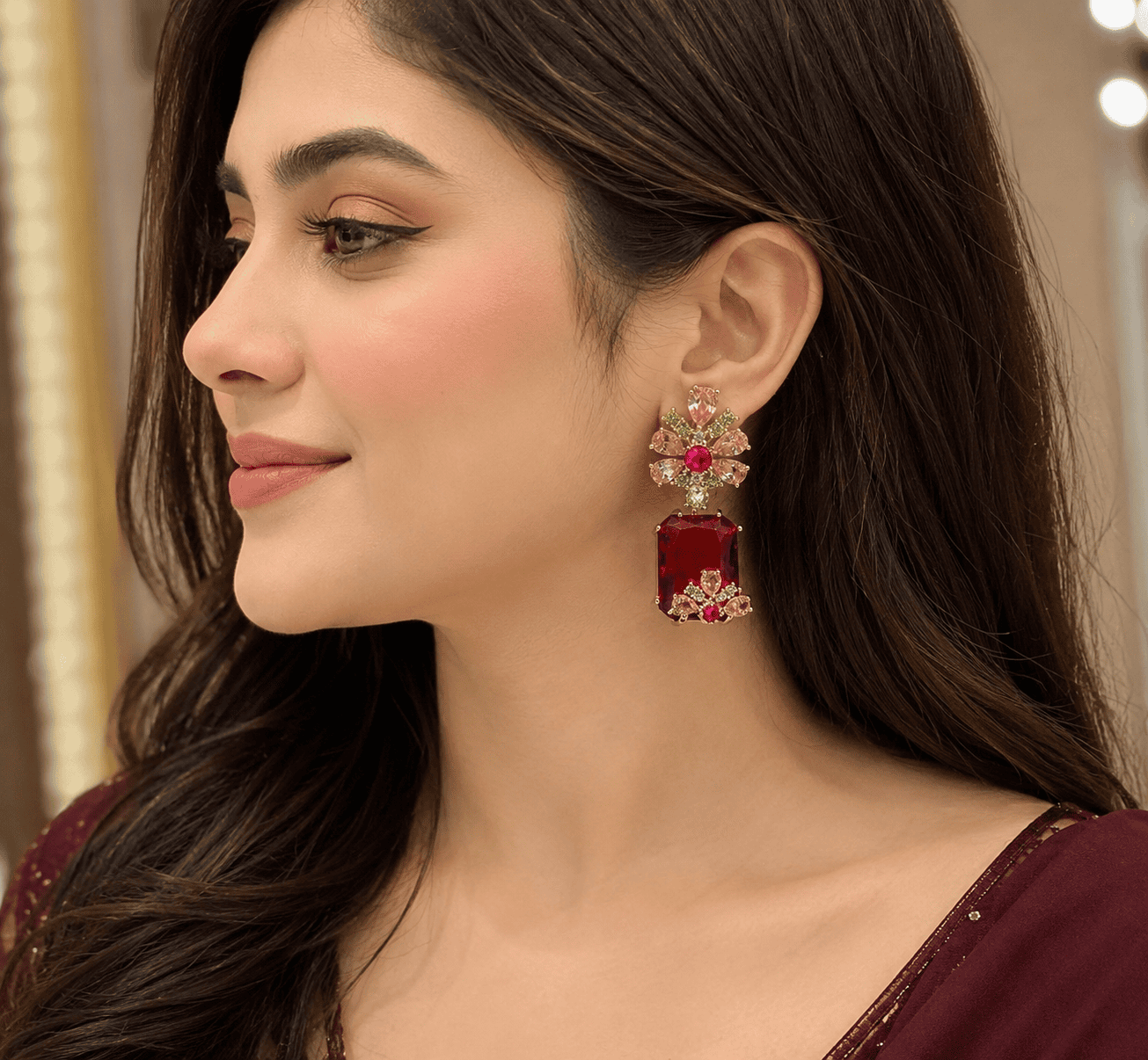 Flower Stone Earrings - Image 2