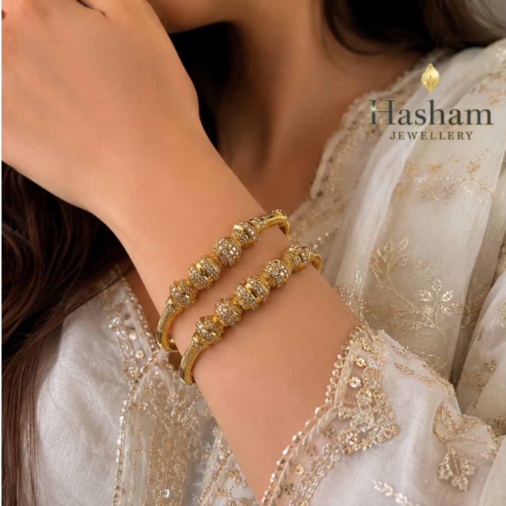 Luxury Gold Stone-Studded Bangles Set - Image 3