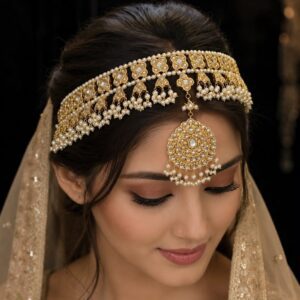 Elegant Gold Plated Matha Patti with Real Stones