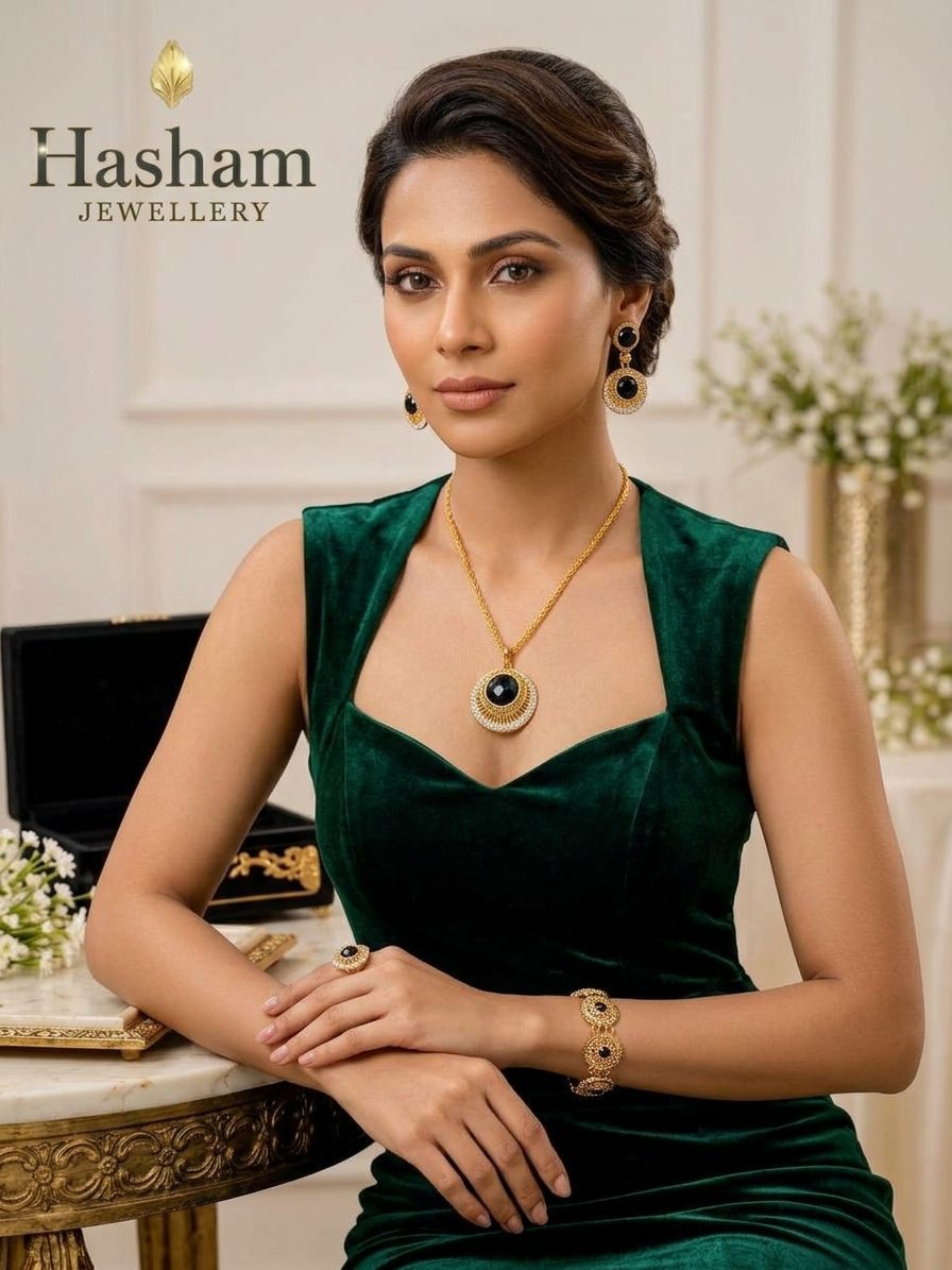 Elegant Black & Gold Artificial Jewellery Set - Image 2