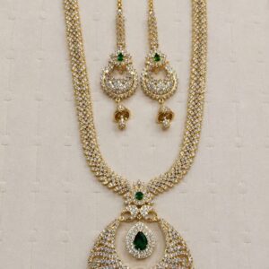 Royal Emerald & Zircon Bridal Haram Necklace Set with Jhumkas