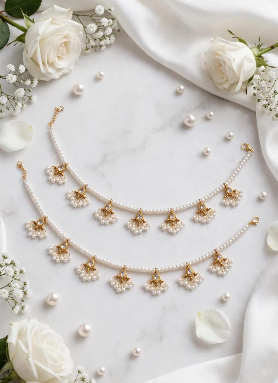 Hasham Jewellery Elegant Double-Layer Pearl & Gold Choker Set
