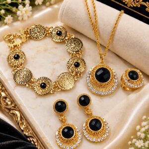 Elegant Black & Gold Artificial Jewellery Set