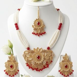Luxury Red & Gold Artificial Bridal Jewellery Set